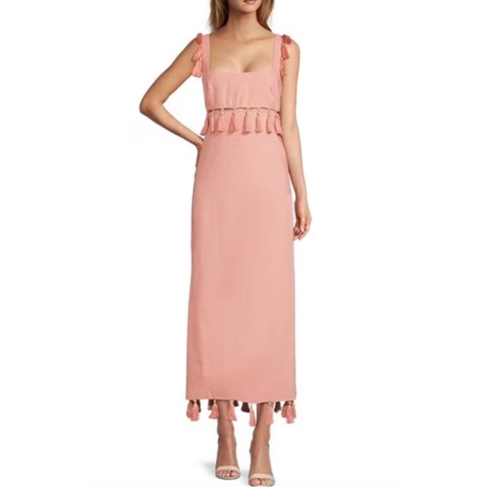 NWT Antonio Melani Nat Note Cici Tassel
Linen Fringe Maxi Dress Pink Sleeveless - Picture 3 of 8